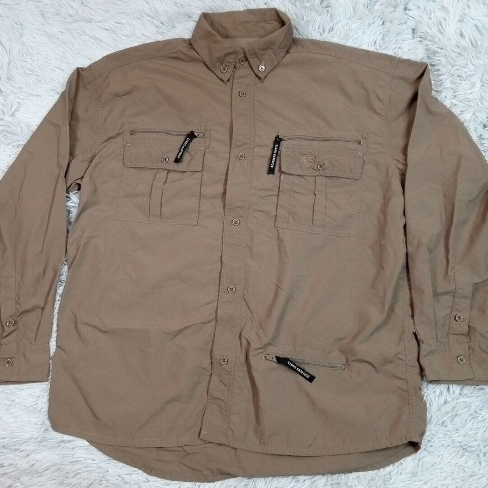 Northern Lights Shirt Mens 2XL Brown Fishing Pockets Alaska Logo Vented Gorpcore